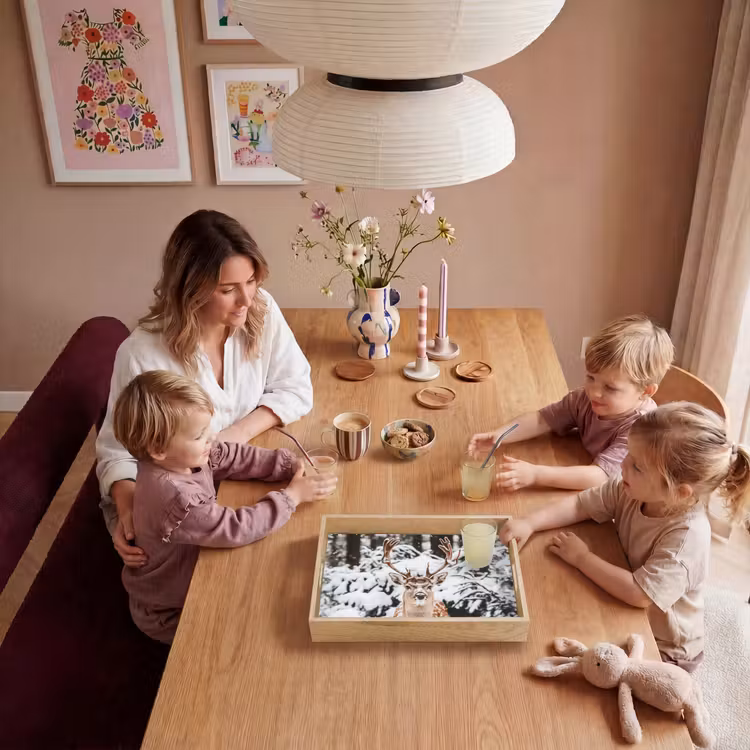 Hert - Sneeuw - Winter - Bos - Dieren Dienblad Rechthoek middel -sfeer4