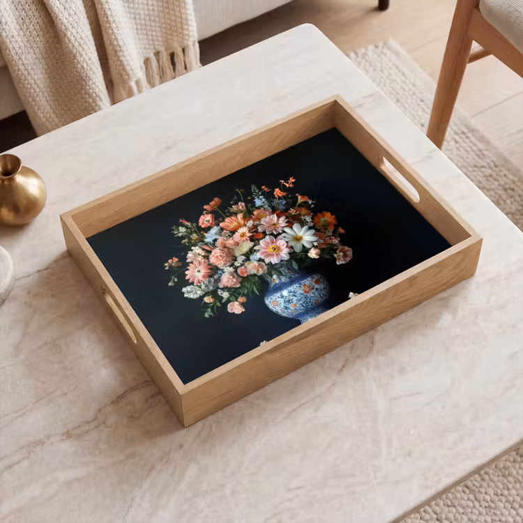Hout - Vaas - Kleuren - Bloemen Dienblad Rechthoek middel -sfeer1