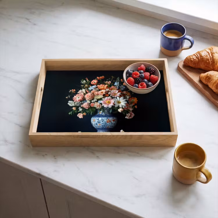 Hout - Vaas - Kleuren - Bloemen Dienblad Rechthoek middel -sfeer2