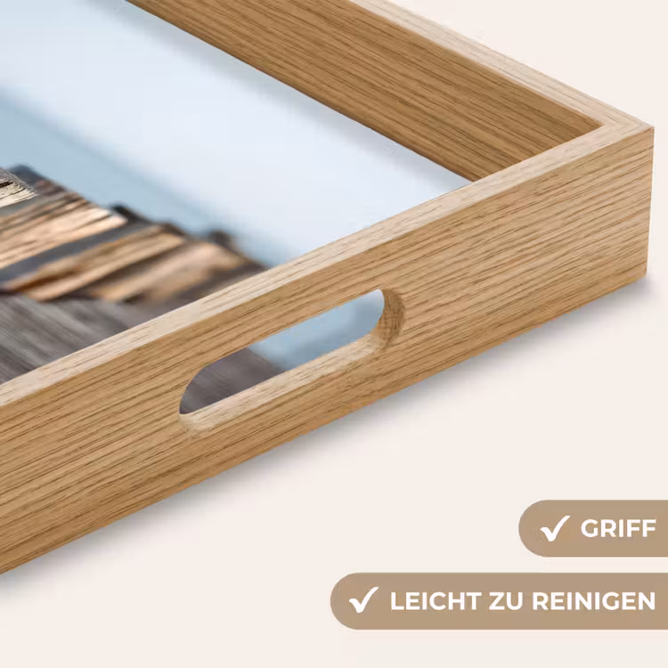 Houten steiger - Helderblauwe lucht Dienblad Rechthoek middel -USP_HandgreepDE