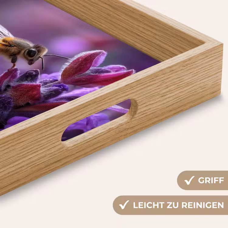 Honingbij - Paarse bloemen - Details Dienblad Rechthoek middel -USP_HandgreepDE