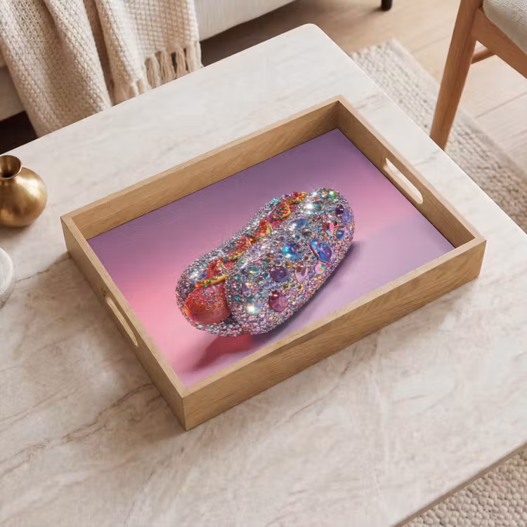 Hotdog - Steentjes - Glitters - Paars Dienblad Rechthoek middel -sfeer1