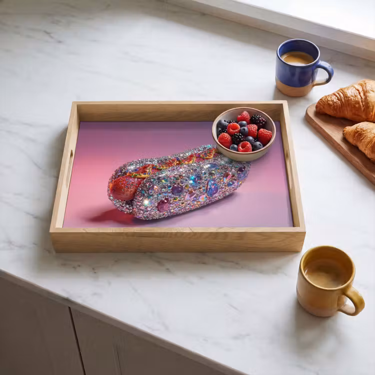 Hotdog - Steentjes - Glitters - Paars Dienblad Rechthoek middel -sfeer2