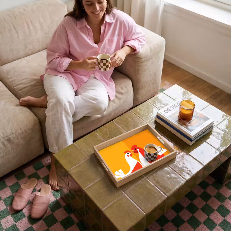Kippen - Oranje - Vlakken Dienblad Rechthoek middel -sfeer3