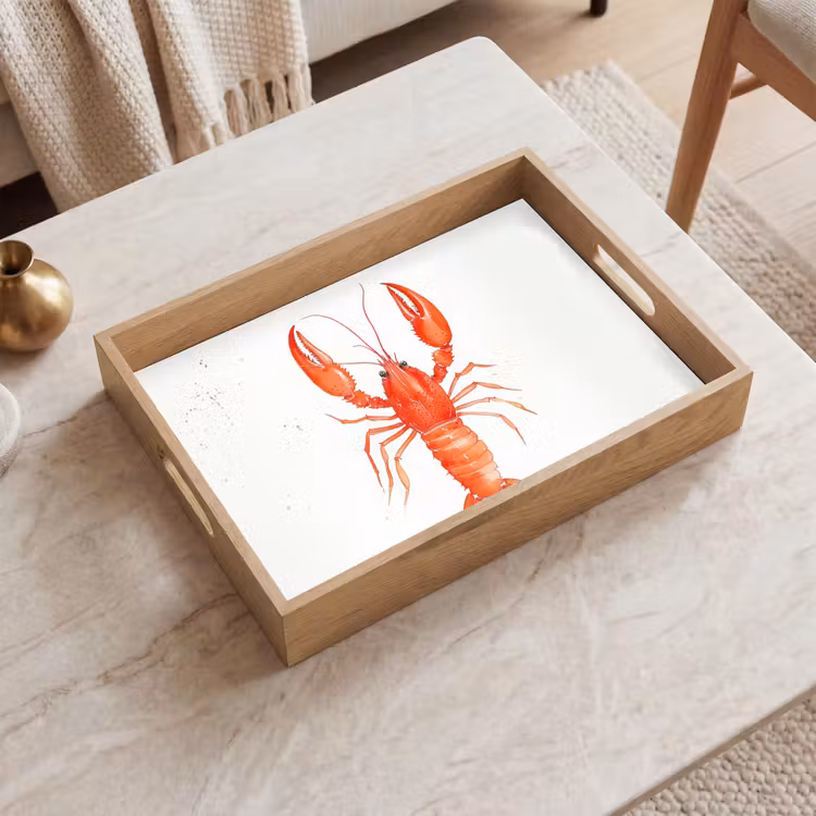 Kreeft - Waterverf - Aquarel - Oranje Dienblad Rechthoek middel -sfeer1