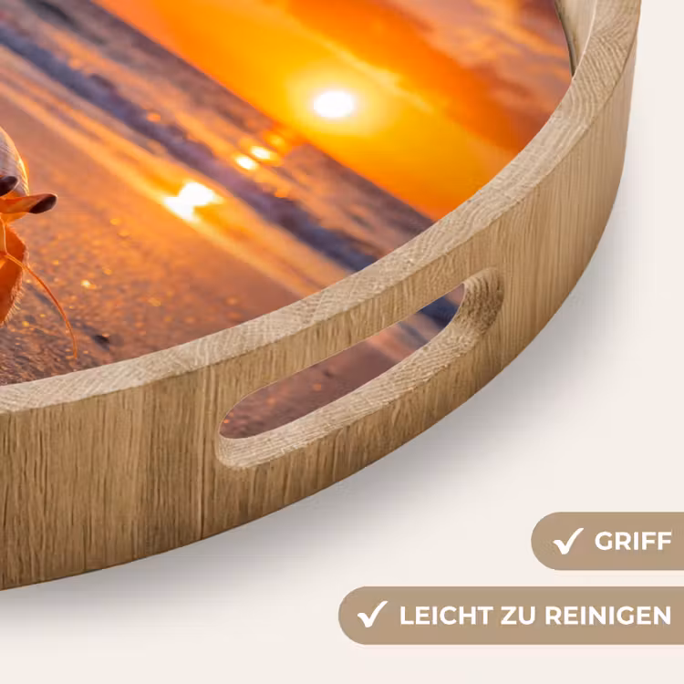 Kreeft - Strand - Natuur - Zonsondergang - Oranje Dienblad Rond middel -USP_HandgreepDE