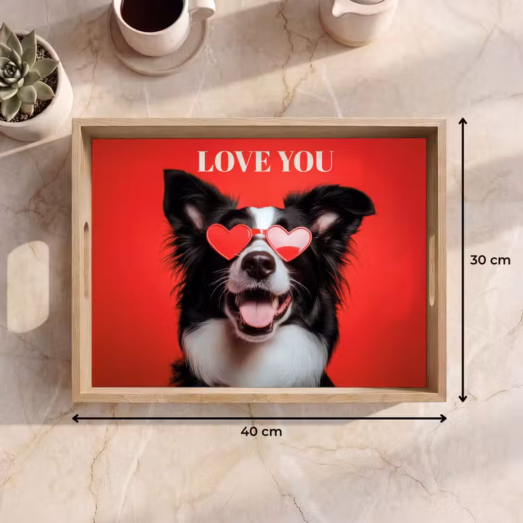 Hond - Hartjesbril - Loveyou - Rood Dienblad Rechthoek middel -USP_Formaat