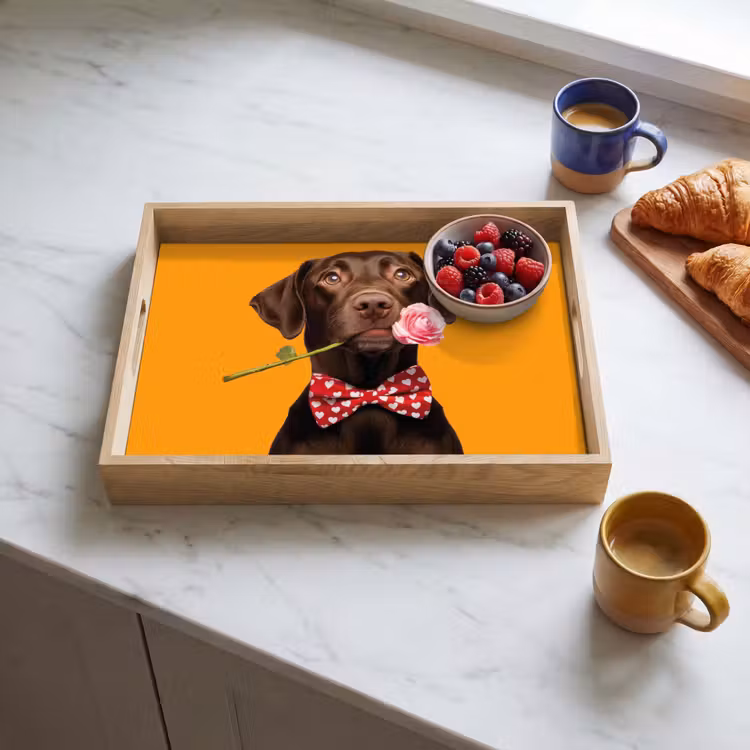 Hond - Oranje - Roos - Valentijn Dienblad Rechthoek middel -sfeer2