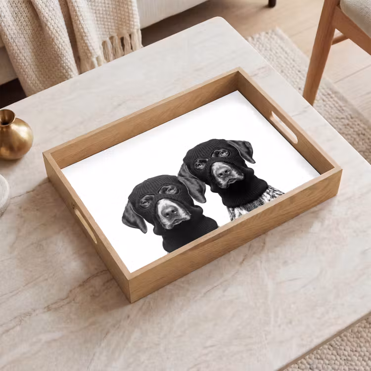 Honden - Bivakmuts - Zwart - wit Dienblad Rechthoek middel -sfeer1