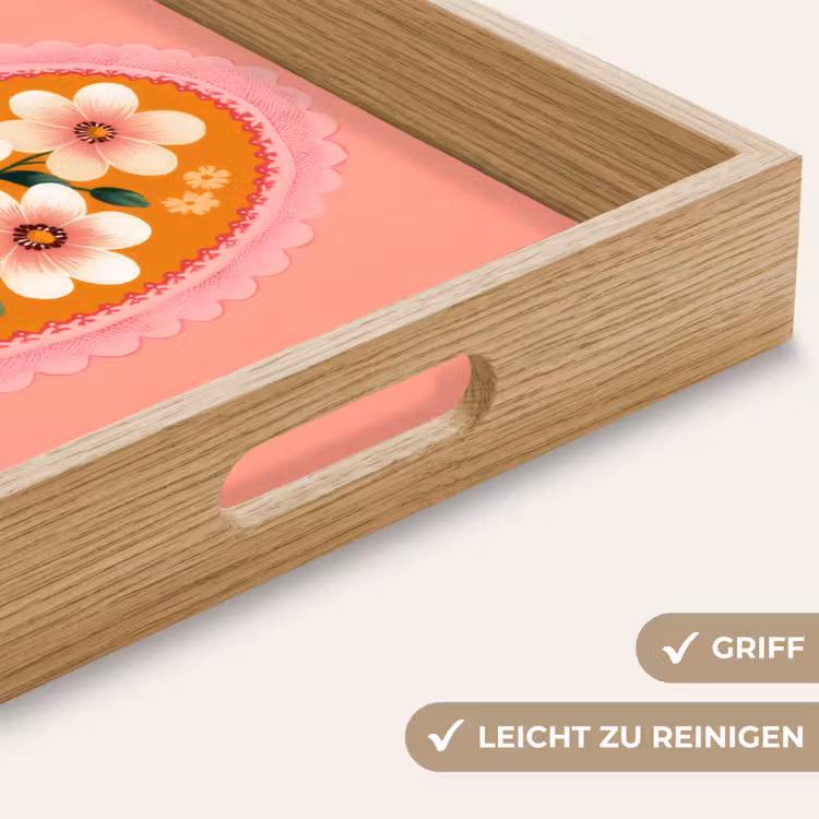 Illustratie - Bloemen - Rand - Roze Dienblad Rechthoek middel -USP_HandgreepDE