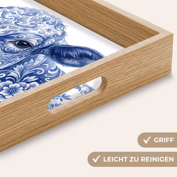 Illustratie - Koe - Blauw Dienblad Rechthoek middel -USP_HandgreepDE