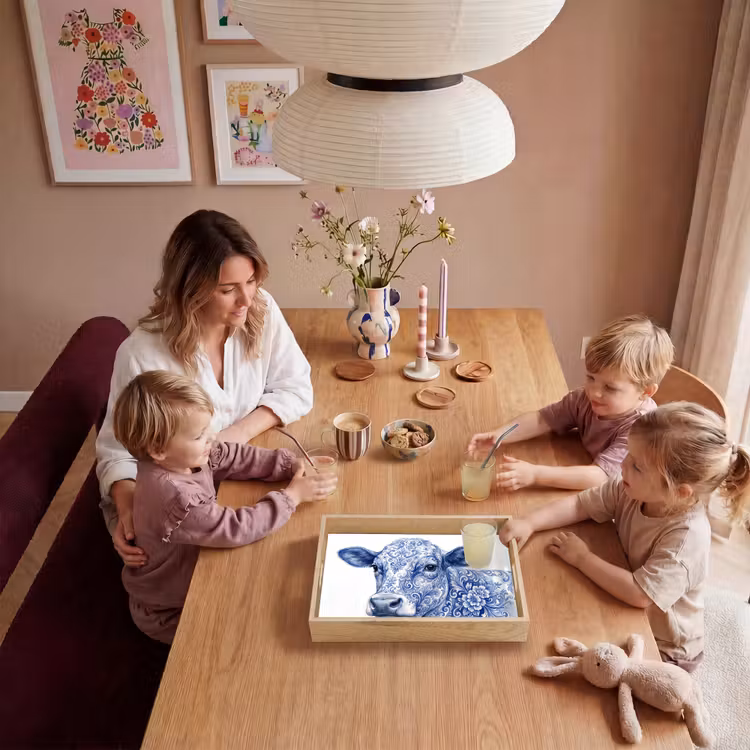 Illustratie - Koe - Blauw Dienblad Rechthoek middel -sfeer4