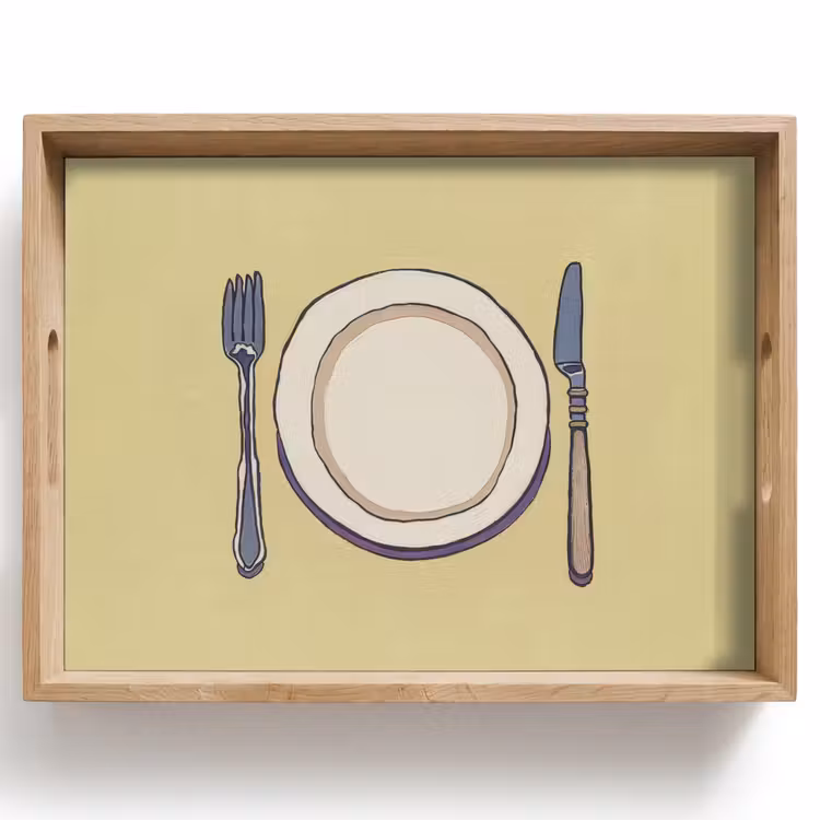 Illustratie - Bord - Bestek - Beige Dienblad Rechthoek middel -z3d_shopping