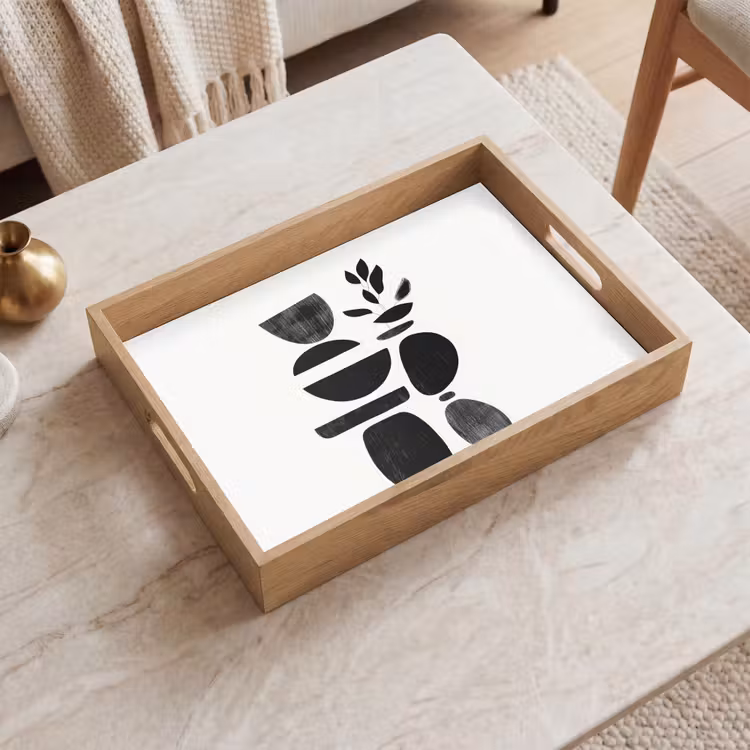 Japandi - Zwart - Abstract Dienblad Rechthoek middel -sfeer1