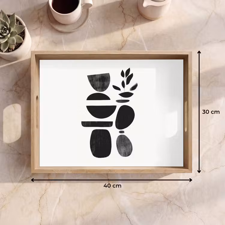 Japandi - Zwart - Abstract Dienblad Rechthoek middel -USP_Formaat