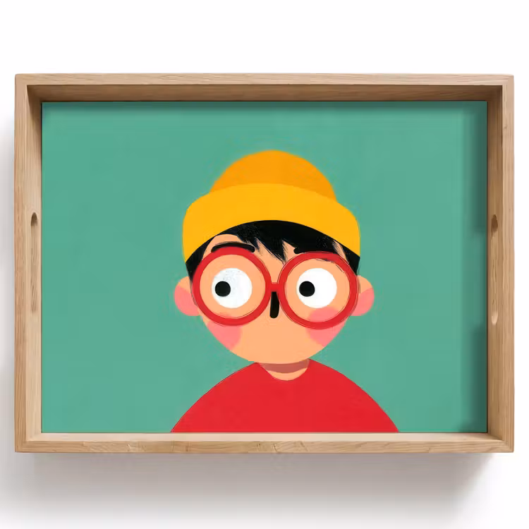 Jongen - Cartoon - Bril - Muts Dienblad Rechthoek middel -z3d_shopping