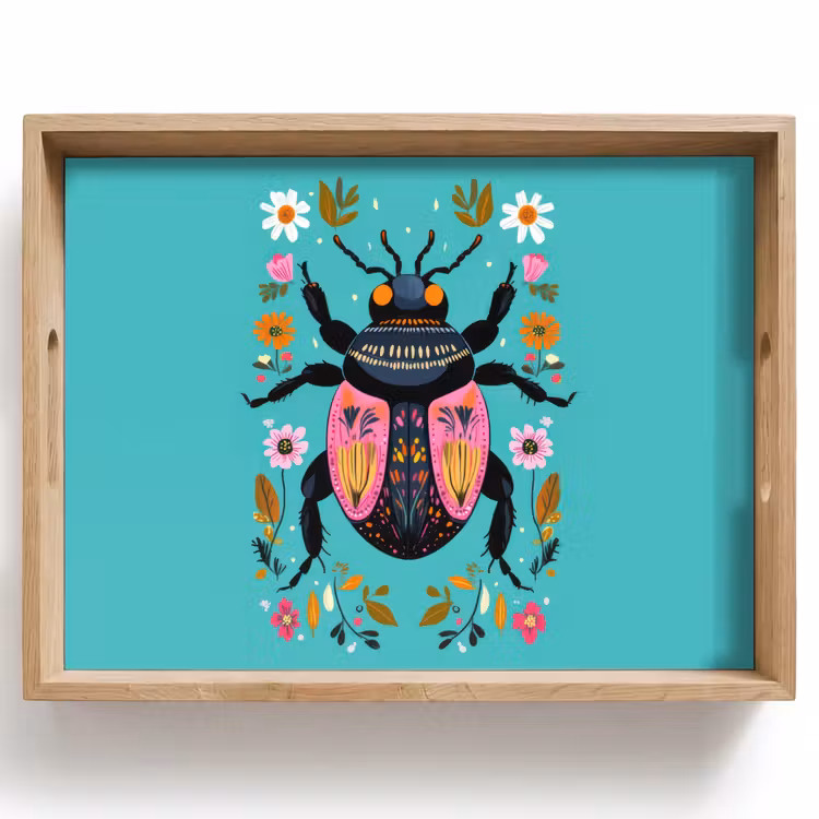 Kever - Bloemmotieven - Turquoise - Bladeren Dienblad Rechthoek middel -z3d_shopping