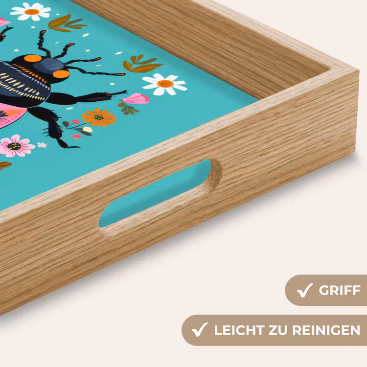 Kever - Bloemmotieven - Turquoise - Bladeren Dienblad Rechthoek middel -USP_HandgreepDE