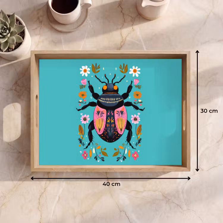 Kever - Bloemmotieven - Turquoise - Bladeren Dienblad Rechthoek middel -USP_Formaat