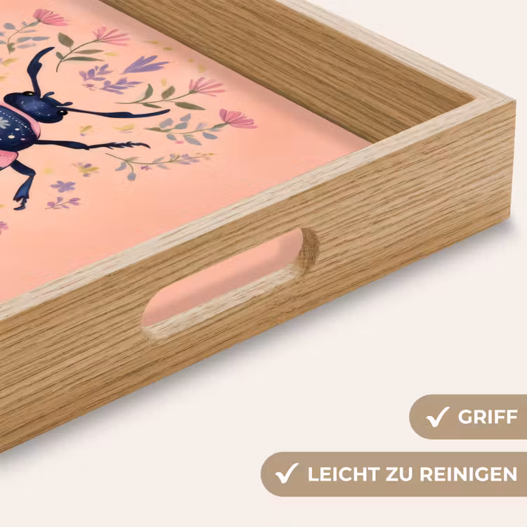 Kever - Donkerblauw - Bloemen - Sierlijk Dienblad Rechthoek middel -USP_HandgreepDE