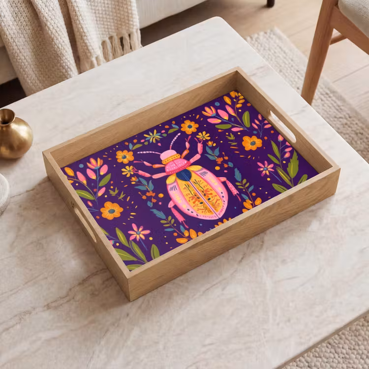Kever - Felgekleurd - Bloemen - Bladeren Dienblad Rechthoek middel -sfeer1