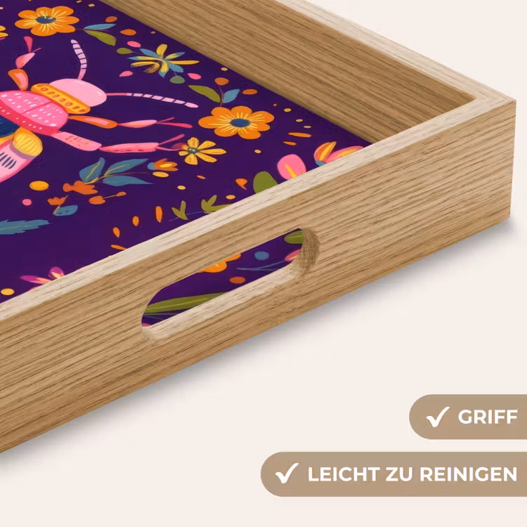 Kever - Felgekleurd - Bloemen - Bladeren Dienblad Rechthoek middel -USP_HandgreepDE