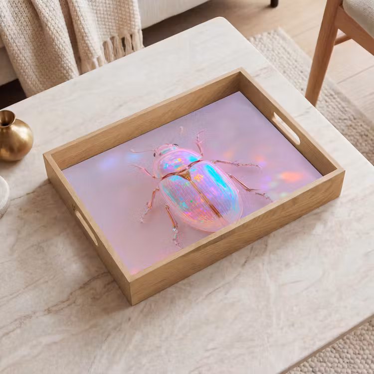 Kever - Metallic - Lichteffect - Roze Dienblad Rechthoek middel -sfeer1