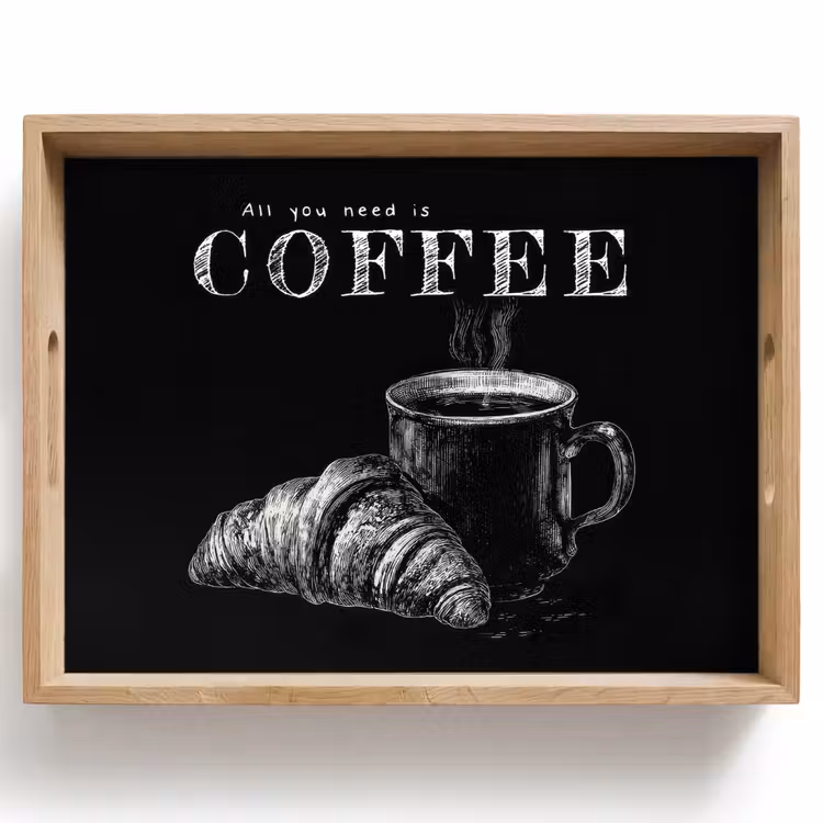 Koffie - Croissant - Tekst Dienblad Rechthoek middel -z3d_shopping