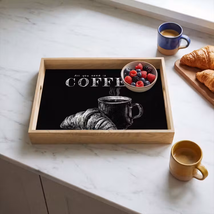 Koffie - Croissant - Tekst Dienblad Rechthoek middel -sfeer2