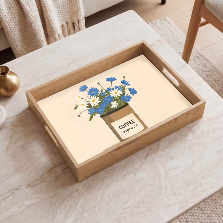 Coffee - Blik - Minimalistisch - Bloemen Dienblad Rechthoek middel -sfeer1