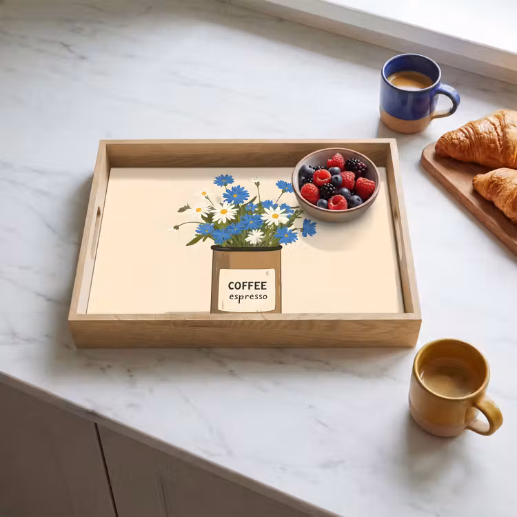 Coffee - Blik - Minimalistisch - Bloemen Dienblad Rechthoek middel -sfeer2