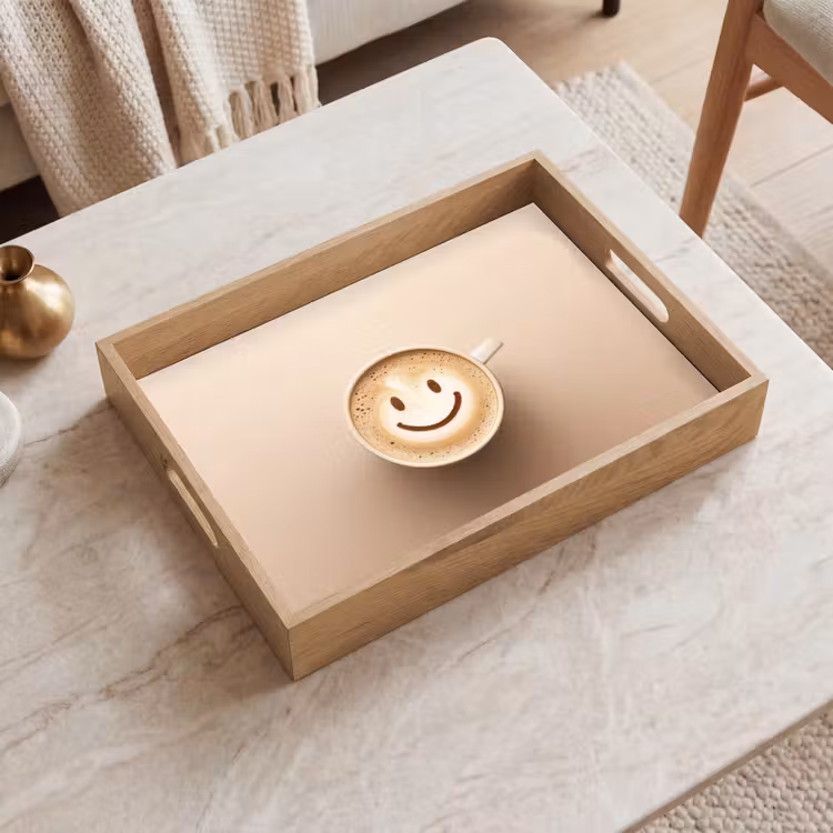 Koffie - Melkschuim - Lach - Beige Dienblad Rechthoek middel -sfeer1