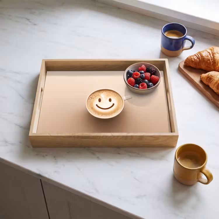 Koffie - Melkschuim - Lach - Beige Dienblad Rechthoek middel -sfeer2