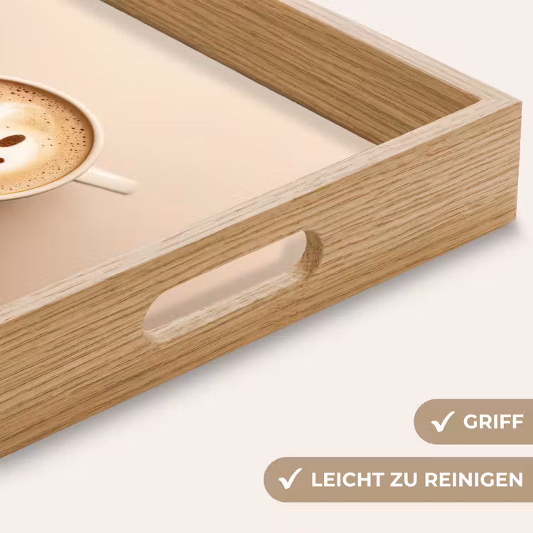 Koffie - Melkschuim - Lach - Beige Dienblad Rechthoek middel -USP_HandgreepDE