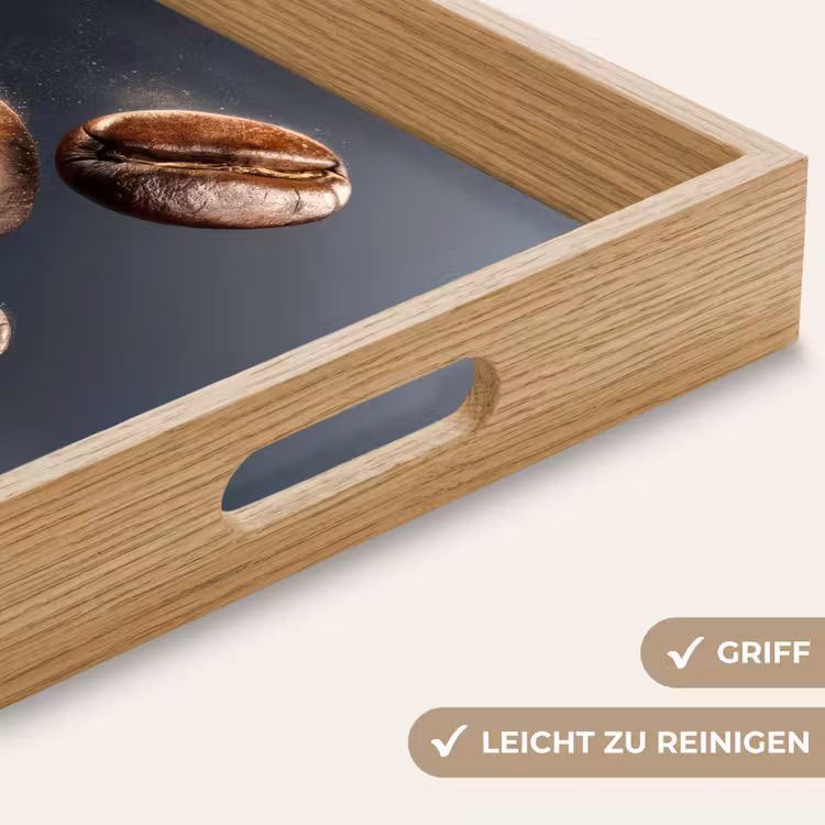 Koffiebonen - Zwevend - Grijs Dienblad Rechthoek middel -USP_HandgreepDE