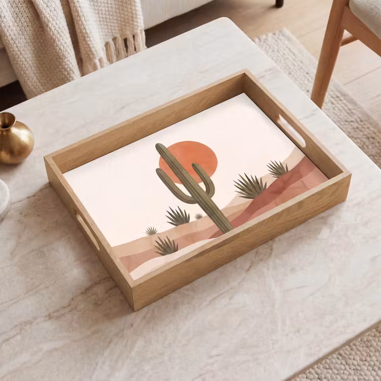 Cactus - Duinen - Modern - Landschap - Groen Dienblad Rechthoek middel -sfeer1