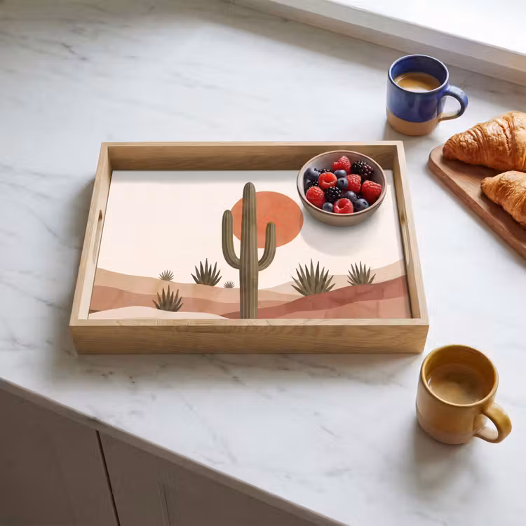 Cactus - Duinen - Modern - Landschap - Groen Dienblad Rechthoek middel -sfeer2