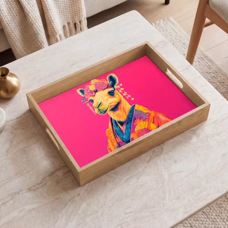 Kameel - Bloemen - Kimono - Waaiers Dienblad Rechthoek middel -sfeer1