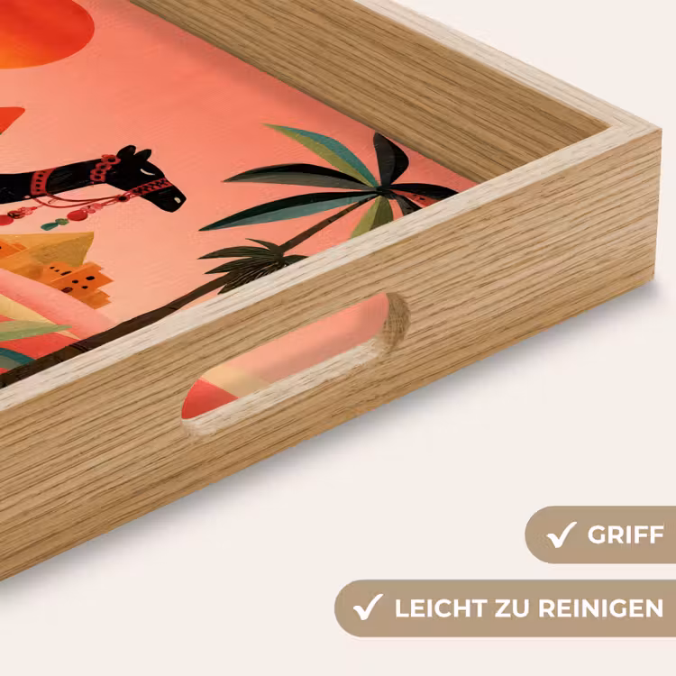 Kameel - Gekleurd tapijt - Duinen - Rode zon Dienblad Rechthoek middel -USP_HandgreepDE