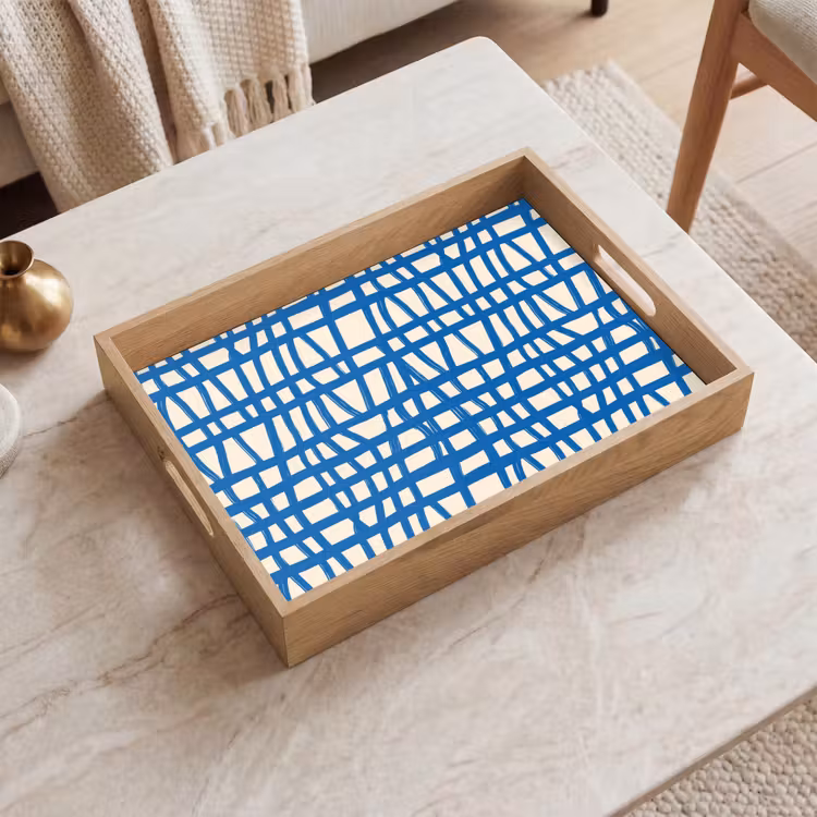 Ruitpatroon - Blauw - Crème Dienblad Rechthoek middel 911 -sfeer1