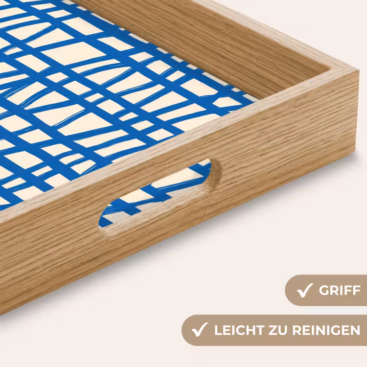 Ruitpatroon - Blauw - Crème Dienblad Rechthoek middel 911 -USP_HandgreepDE