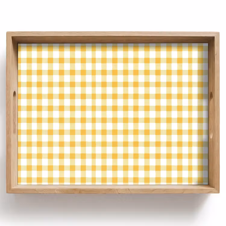 Ruit - Gingham - Klassiek - Geel en Wit Dienblad Rechthoek middel 911 -z3d_shopping