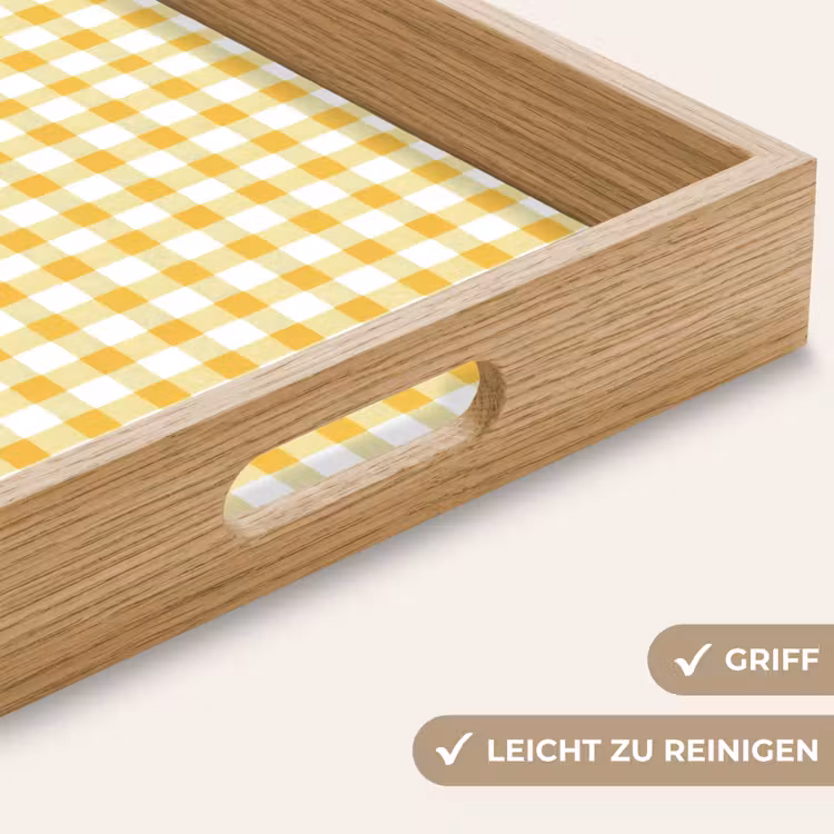 Ruit - Gingham - Klassiek - Geel en Wit Dienblad Rechthoek middel 911 -USP_HandgreepDE
