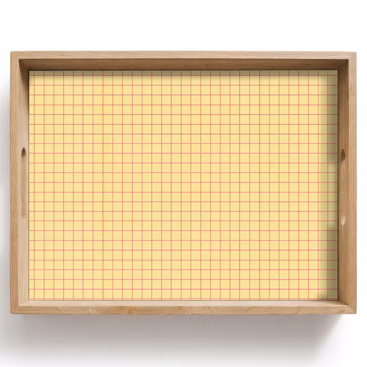 Ruitjes - Grid - Minimalistisch - Geel - Roze Dienblad Rechthoek middel 911 -z3d_shopping