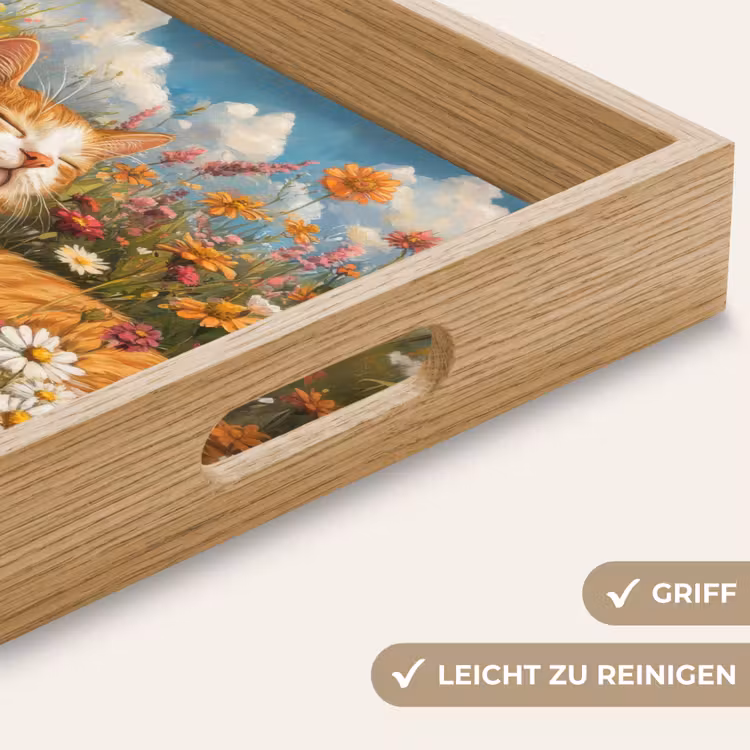 Kat - Bloemen - Ontspannen Dienblad Rechthoek middel -USP_HandgreepDE