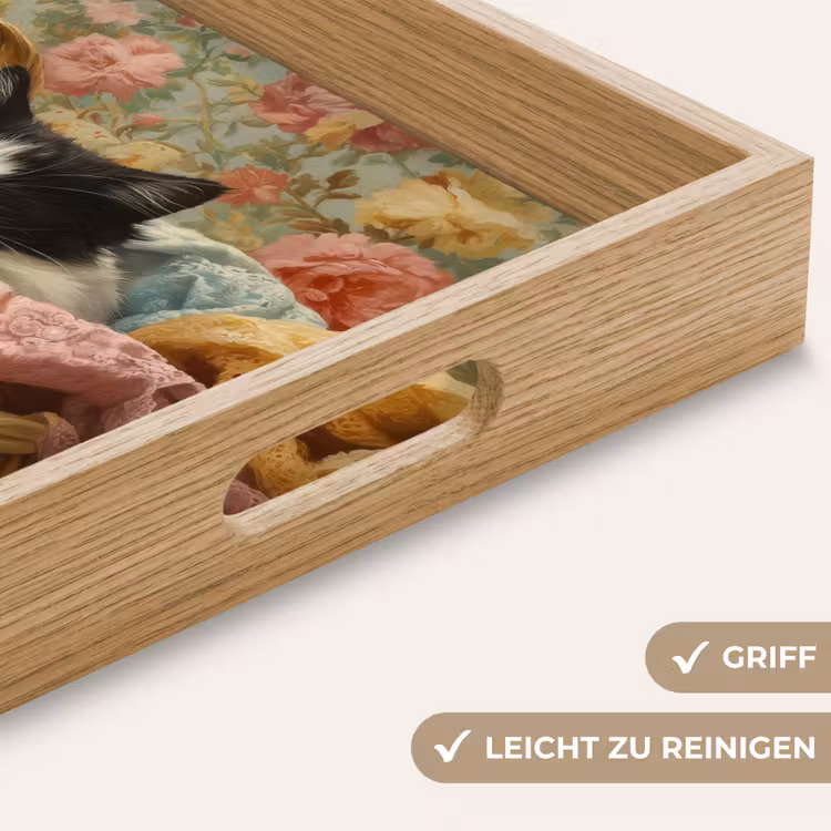 Kat - Bloemenprint - Rieten mand Dienblad Rechthoek middel -USP_HandgreepDE