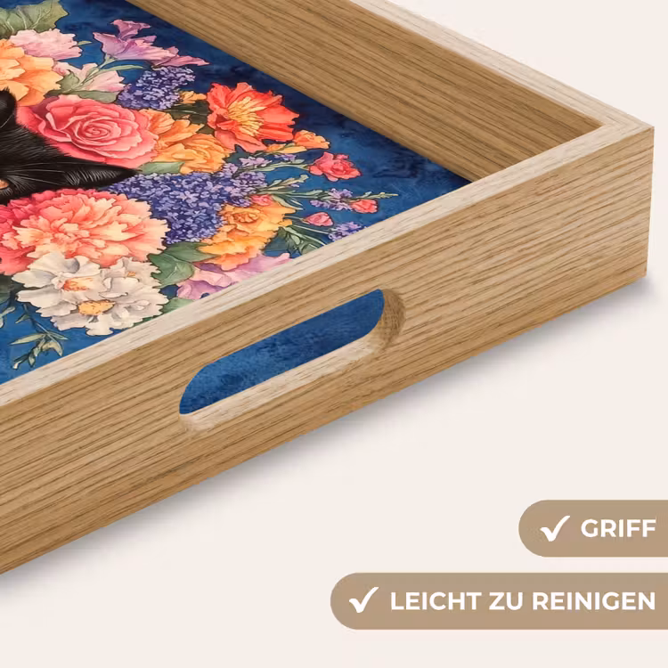 Kat - Felgekleurde bloemen - Vaas Dienblad Rechthoek middel -USP_HandgreepDE