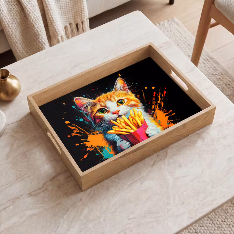 Kat - Eten - Patat - Graffiti - Abstract Dienblad Rechthoek middel -sfeer1