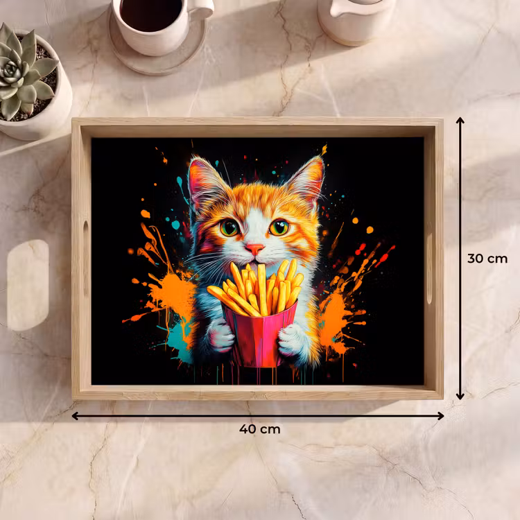 Kat - Eten - Patat - Graffiti - Abstract Dienblad Rechthoek middel -USP_Formaat