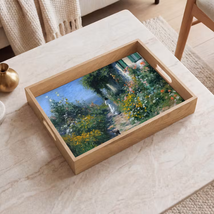 Kat - Vrouw - Bloemen - Huis Dienblad Rechthoek middel -sfeer1